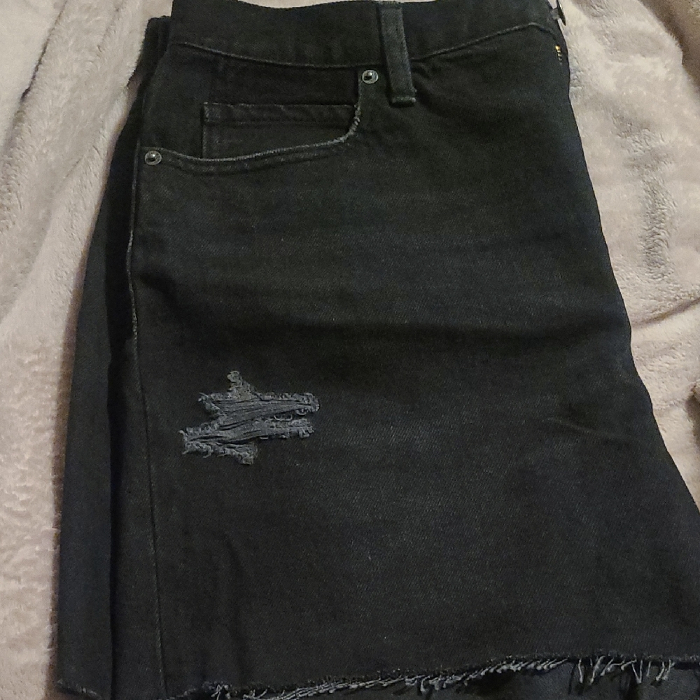 Black Distressed Denim Shorts